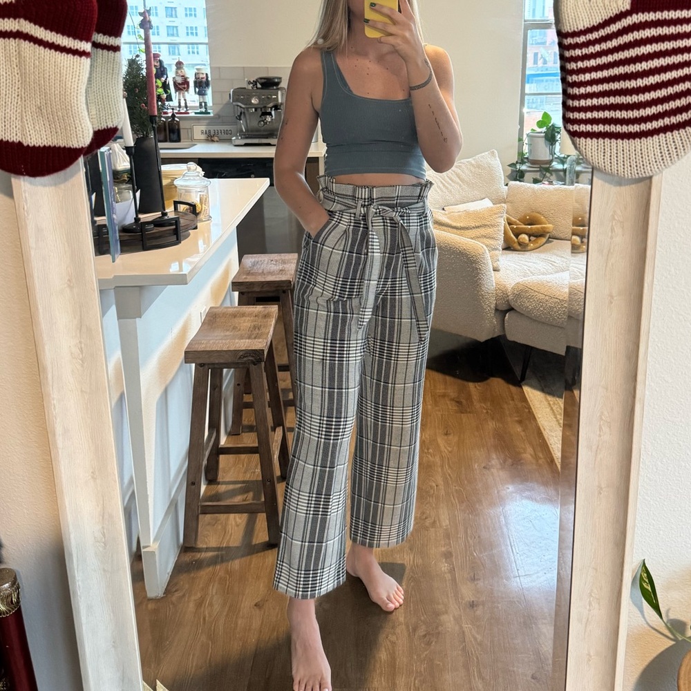 Alice + olivia wide leg cropped plaid pants